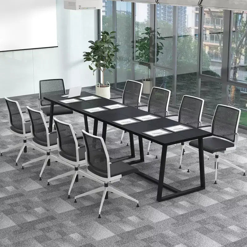 Costway Tavolo da Pranzo Grande 160 cm per 4-6 Persone con Telaio Robusto in Metallo Moderno Nero/Caffè