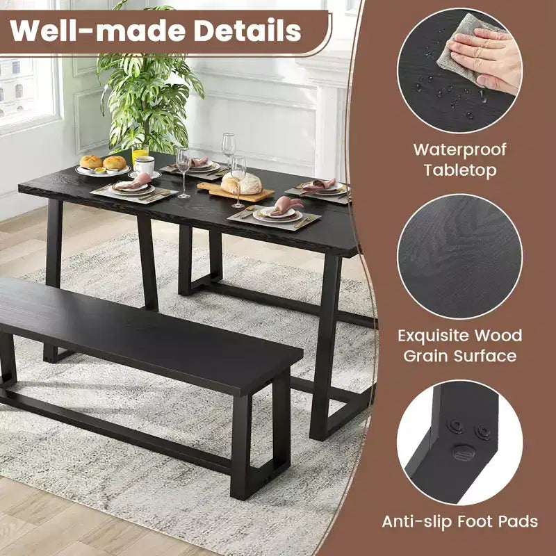 Costway Tavolo da Pranzo Grande 160 cm per 4-6 Persone con Telaio Robusto in Metallo Moderno Nero/Caffè