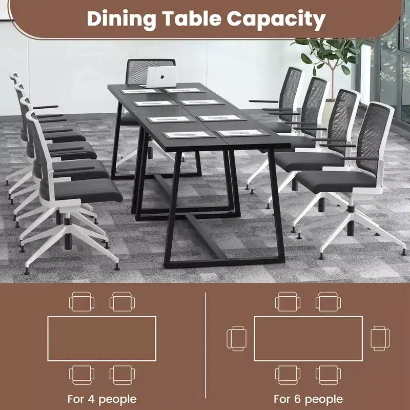 Costway Tavolo da Pranzo Grande 160 cm per 4-6 Persone con Telaio Robusto in Metallo Moderno Nero/Caffè