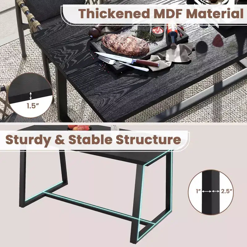Costway Tavolo da Pranzo Grande 160 cm per 4-6 Persone con Telaio Robusto in Metallo Moderno Nero/Caffè