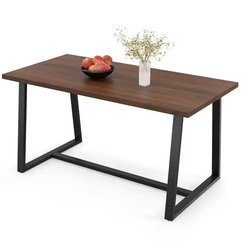 Costway Tavolo da Pranzo Grande 160 cm per 4-6 Persone con Telaio Robusto in Metallo Moderno Nero/Caffè
