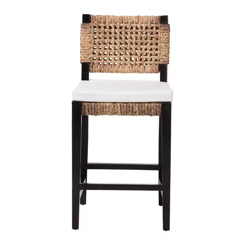 Sgabello da bancone Alise Modern Bohemian Dark Brown in legno di mogano e giunco marino di bali & pari