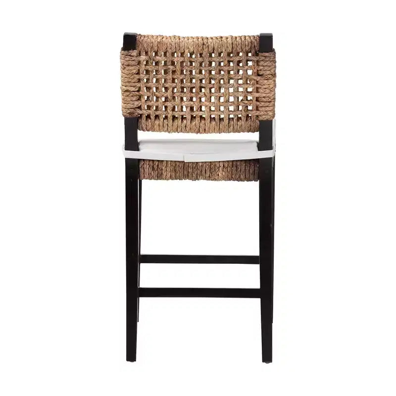 Sgabello da bancone Alise Modern Bohemian Dark Brown in legno di mogano e giunco marino di bali & pari