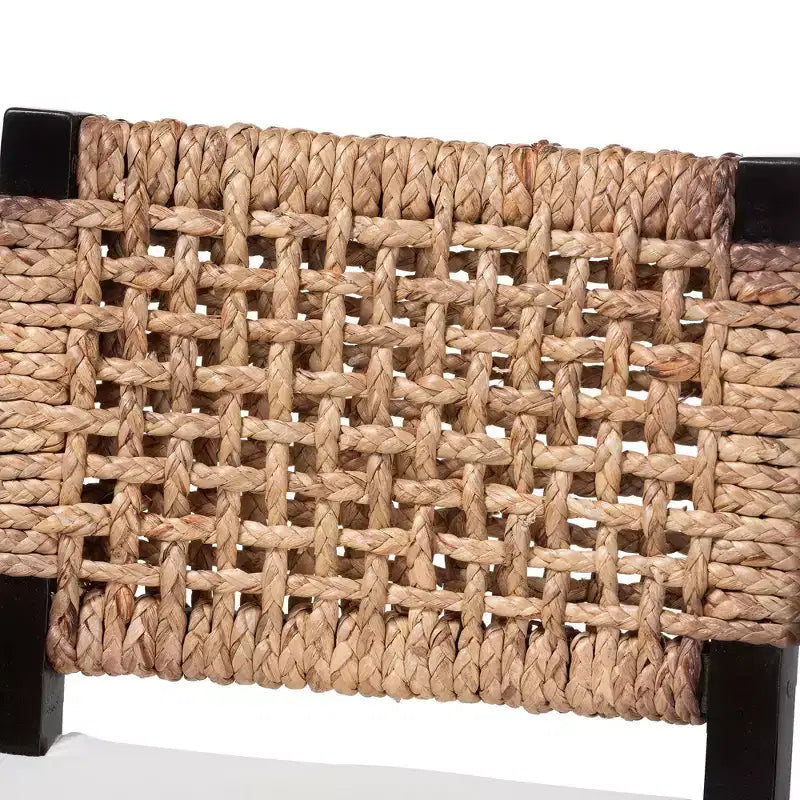 Sgabello da bancone Alise Modern Bohemian Dark Brown in legno di mogano e giunco marino di bali & pari