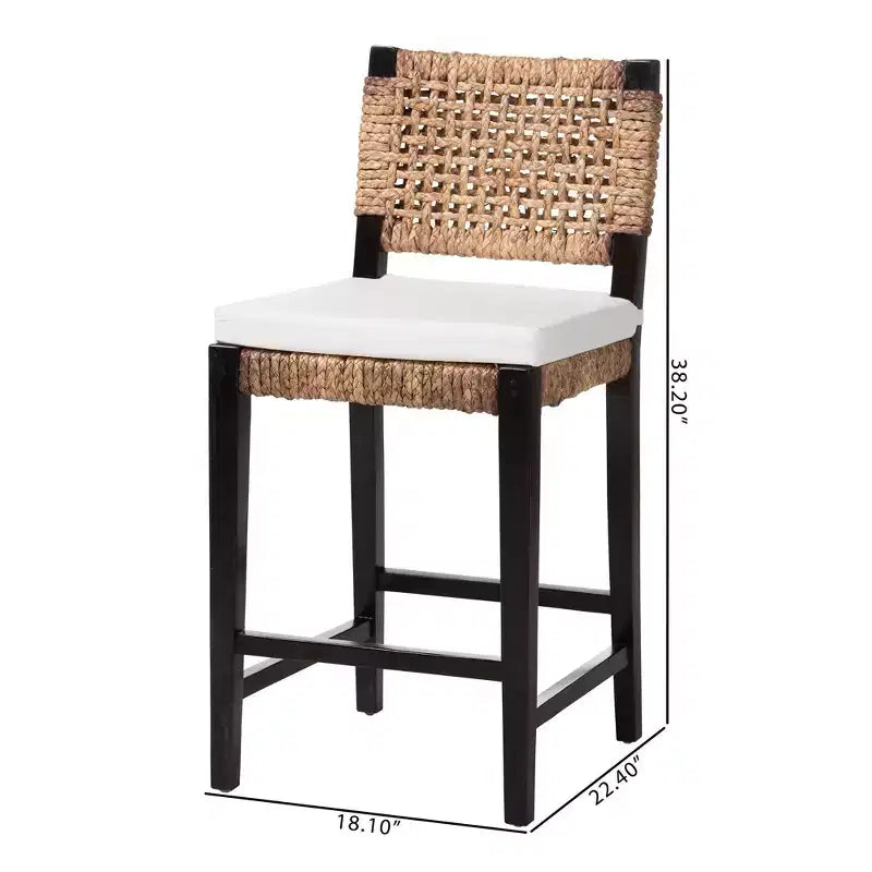 Sgabello da bancone Alise Modern Bohemian Dark Brown in legno di mogano e giunco marino di bali & pari