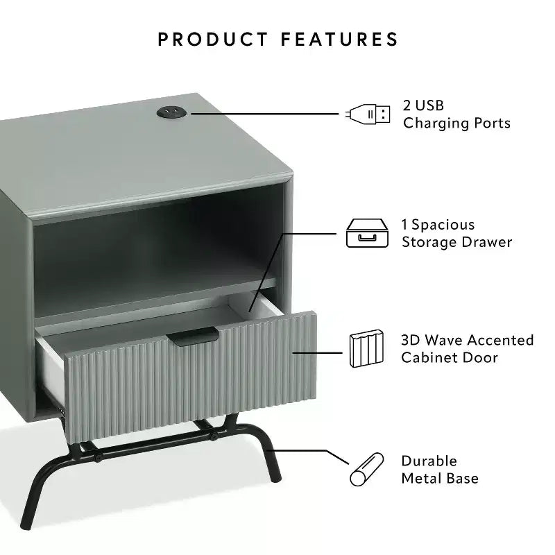 24/7 Shop At Home 18 Tavolino moderno da divano Meadowgrove con 1 cassetto, porte USB e ripiano
