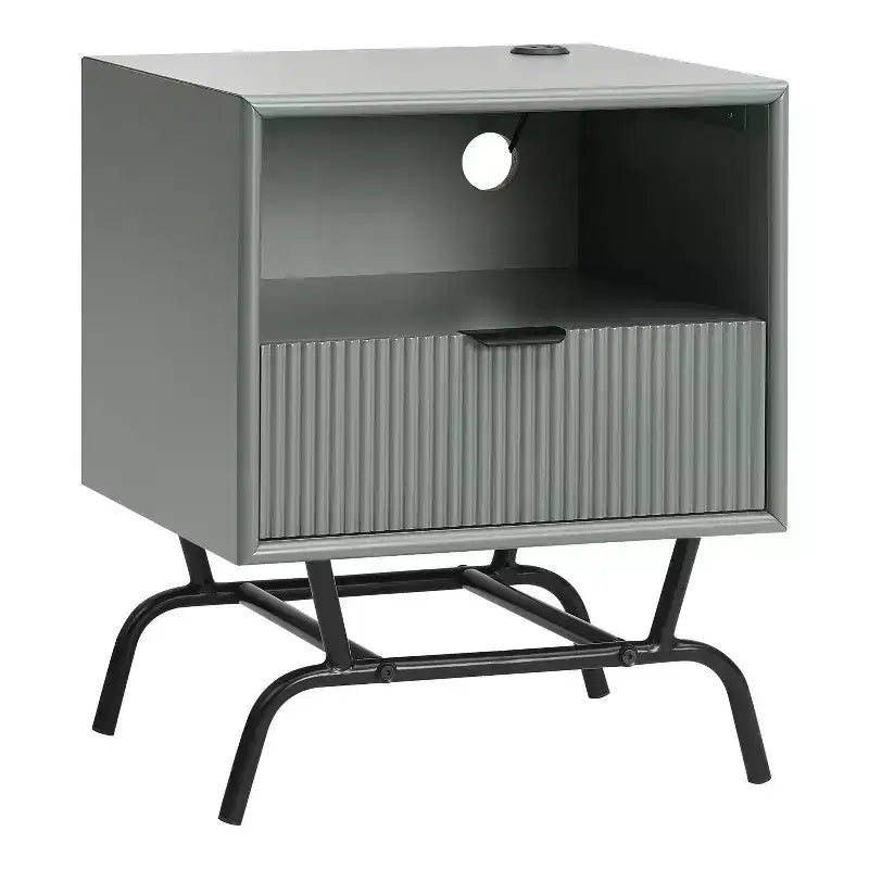 24/7 Shop At Home 18 Meadowgrove Modern 1 Drawer Side Table with Usb Ports and Shelf