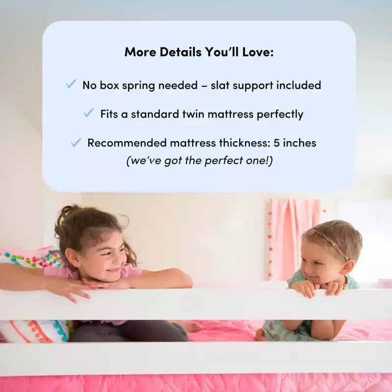 Max & Lily Letto a soppalco basso con scivolo e scale per bambini, in legno massello, con 14 sponde protettive