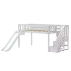 Max & Lily Letto a soppalco basso con scivolo e scale per bambini, in legno massello, con 14 sponde protettive