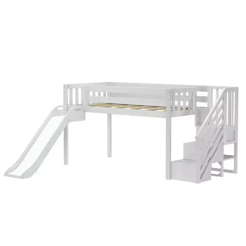 Max & Lily Letto a soppalco basso con scivolo e scale per bambini, in legno massello, con 14 sponde protettive