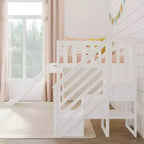 Max & Lily Letto a soppalco basso con scivolo e scale per bambini, in legno massello, con 14 sponde protettive