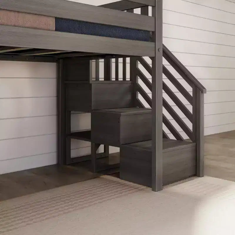 Max & Lily Letto a soppalco basso con scivolo e scale per bambini, in legno massello, con 14 sponde protettive