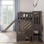 Max & Lily Letto a soppalco basso con scivolo e scale per bambini, in legno massello, con 14 sponde protettive