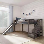 Max & Lily Letto a soppalco basso con scivolo e scale per bambini, in legno massello, con 14 sponde protettive