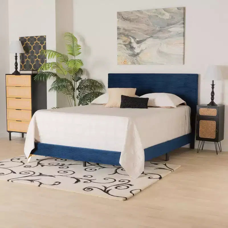 Baxton Studio Abberton Letto a Pannelli Moderno e Contemporaneo in Velluto e Metallo