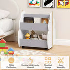 Costway Libreria per Bambini in Legno con Ruote, Scaffale Porta Giocattoli a 2 Ripiani, Libreria Fronte/Retro, Grigio/Naturale