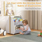 Costway Libreria per Bambini in Legno con Ruote, Scaffale Porta Giocattoli a 2 Ripiani, Libreria Fronte/Retro, Grigio/Naturale