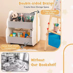 Costway Libreria per Bambini in Legno con Ruote, Scaffale Porta Giocattoli a 2 Ripiani, Libreria Fronte/Retro, Grigio/Naturale