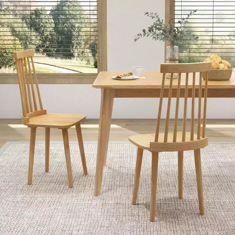 Costway Windsor Sedie da Pranzo Set da 2/4 Sedie da Pranzo con Schienale Alto a Fusi Naturali