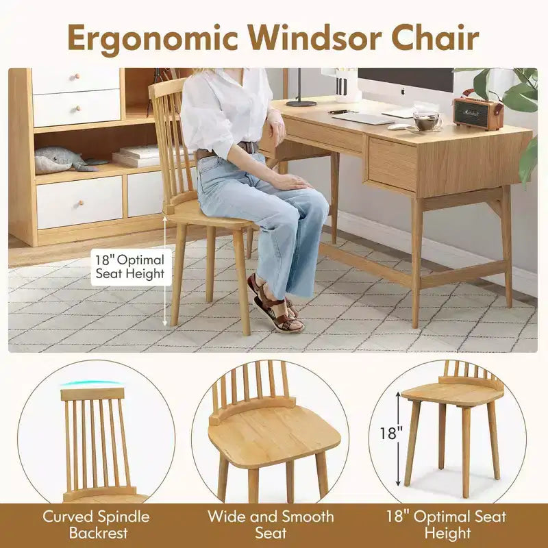 Costway Windsor Sedie da Pranzo Set da 2/4 Sedie da Pranzo con Schienale Alto a Fusi Naturali