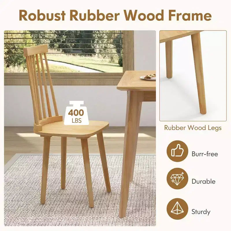 Costway Windsor Sedie da Pranzo Set da 2/4 Sedie da Pranzo con Schienale Alto a Fusi Naturali
