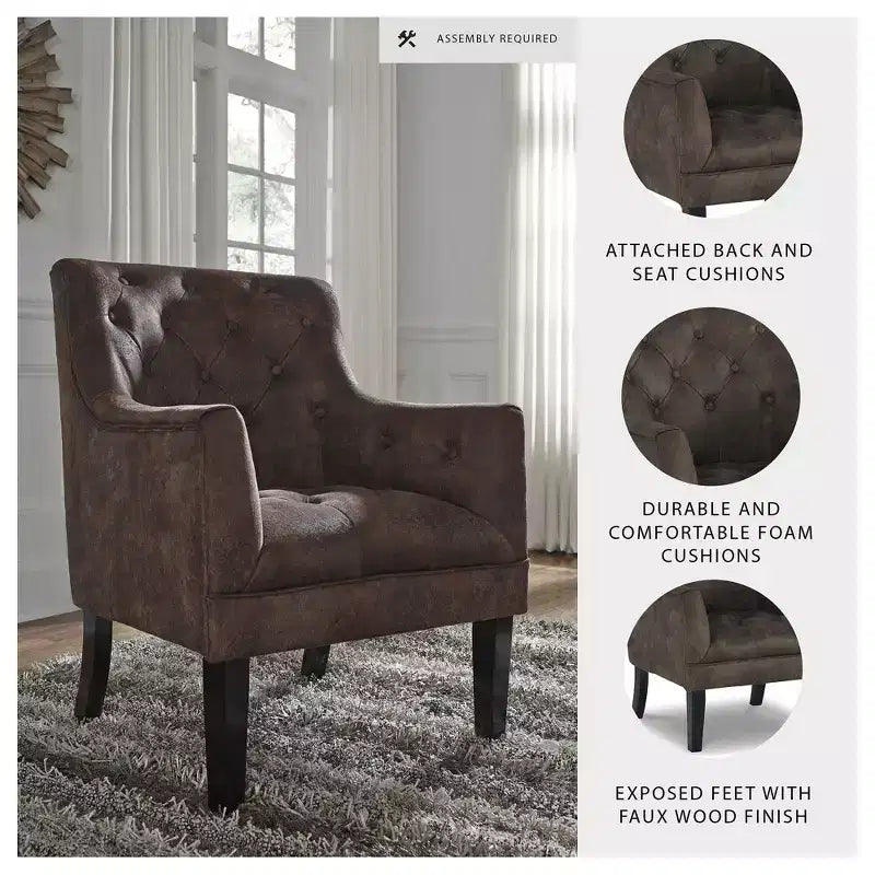 Signature Design by Ashley Drakelle, poltrona, ecopelle color mogano, trapuntata, con braccioli