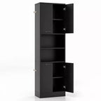 Mobiletto da bagno Costway alto 190 cm con 4 ante e 2 scomparti aperti, autoportante, nero/bianco