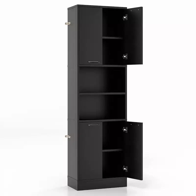Mobiletto da bagno Costway alto 190 cm con 4 ante e 2 scomparti aperti, autoportante, nero/bianco
