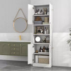 Mobiletto da bagno Costway alto 190 cm con 4 ante e 2 scomparti aperti, autoportante, nero/bianco