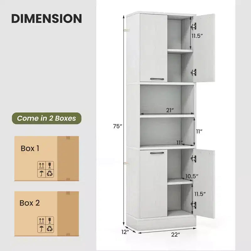 Mobiletto da bagno Costway alto 190 cm con 4 ante e 2 scomparti aperti, autoportante, nero/bianco
