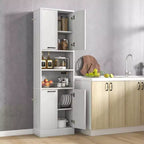 Mobiletto da bagno Costway alto 190 cm con 4 ante e 2 scomparti aperti, autoportante, nero/bianco