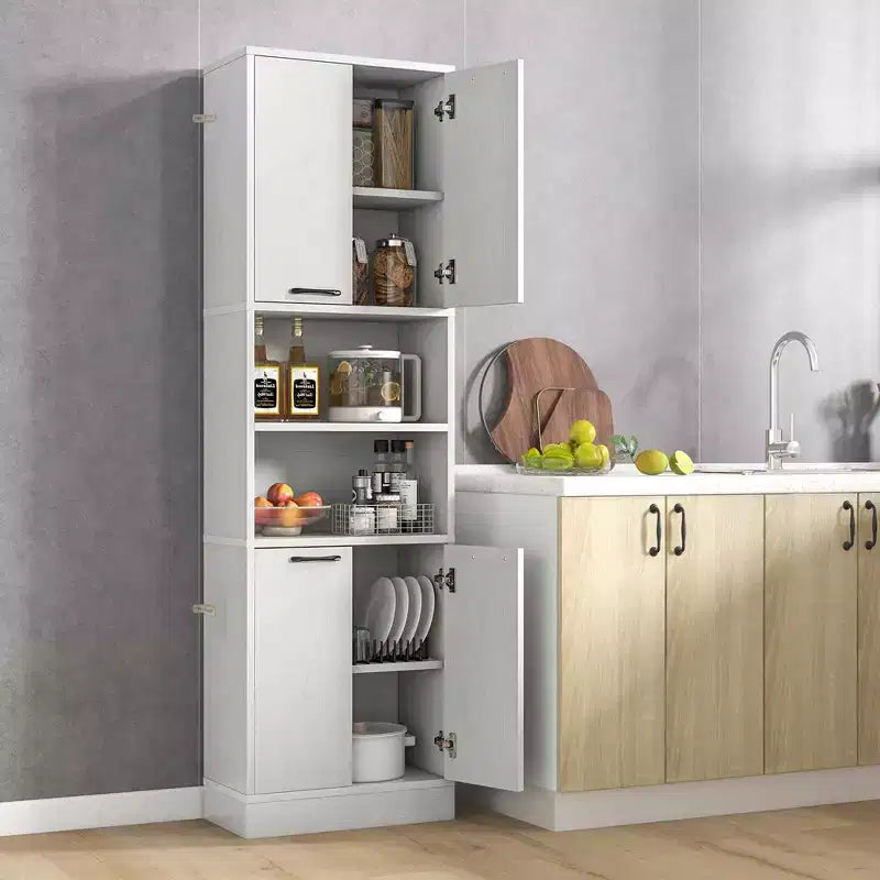 Mobiletto da bagno Costway alto 190 cm con 4 ante e 2 scomparti aperti, autoportante, nero/bianco