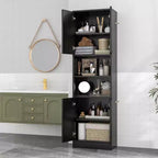 Mobiletto da bagno Costway alto 190 cm con 4 ante e 2 scomparti aperti, autoportante, nero/bianco