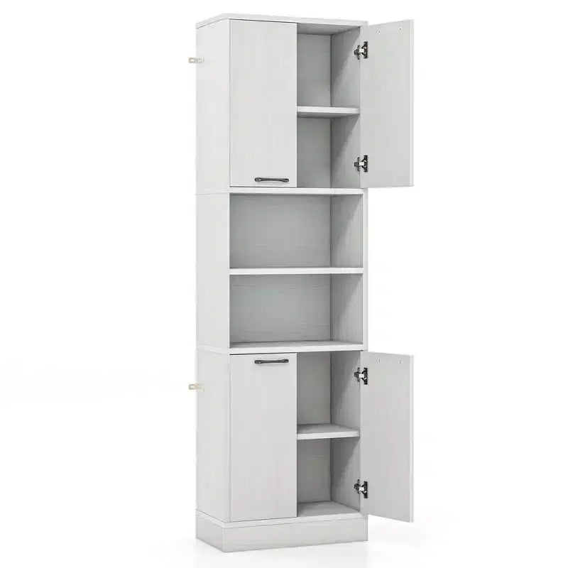 Mobiletto da bagno Costway alto 190 cm con 4 ante e 2 scomparti aperti, autoportante, nero/bianco