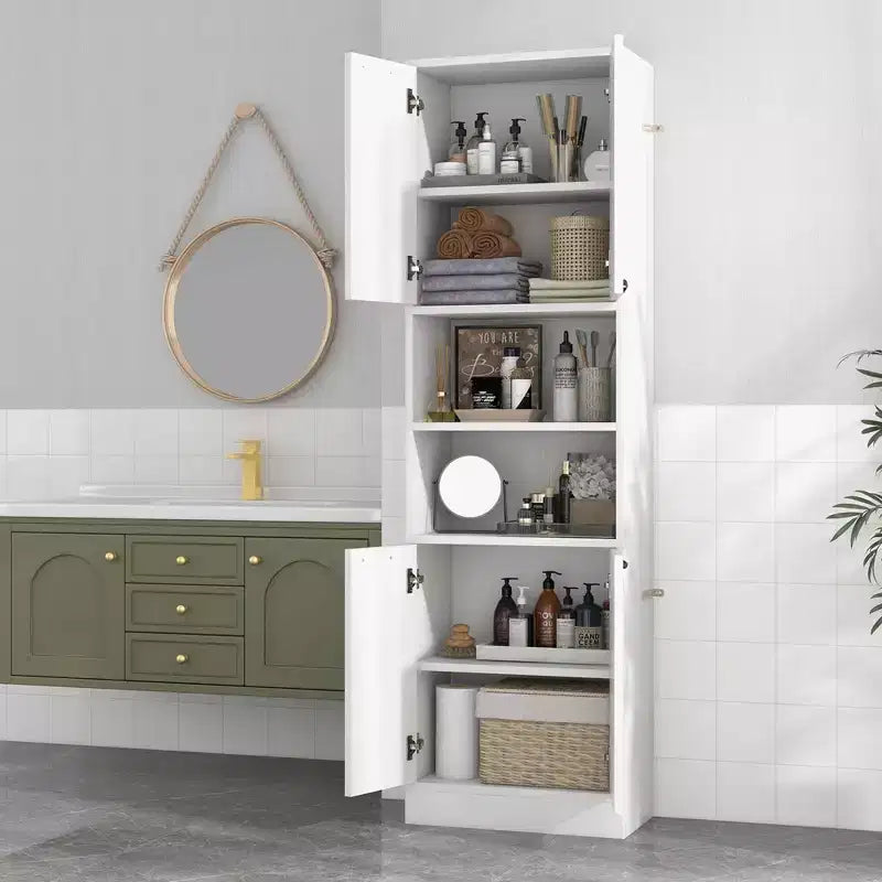 Mobiletto da bagno Costway alto 190 cm con 4 ante e 2 scomparti aperti, autoportante, nero/bianco