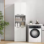 Mobiletto da bagno Costway alto 190 cm con 4 ante e 2 scomparti aperti, autoportante, nero/bianco