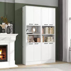 Mobiletto da bagno Costway alto 190 cm con 4 ante e 2 scomparti aperti, autoportante, nero/bianco