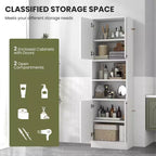 Mobiletto da bagno Costway alto 190 cm con 4 ante e 2 scomparti aperti, autoportante, nero/bianco