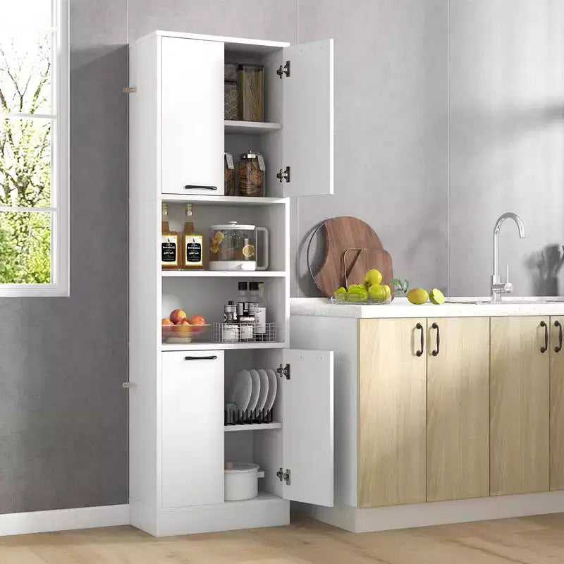 Mobiletto da bagno Costway alto 190 cm con 4 ante e 2 scomparti aperti, autoportante, nero/bianco