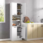 Mobiletto da bagno Costway alto 190 cm con 4 ante e 2 scomparti aperti, autoportante, nero/bianco