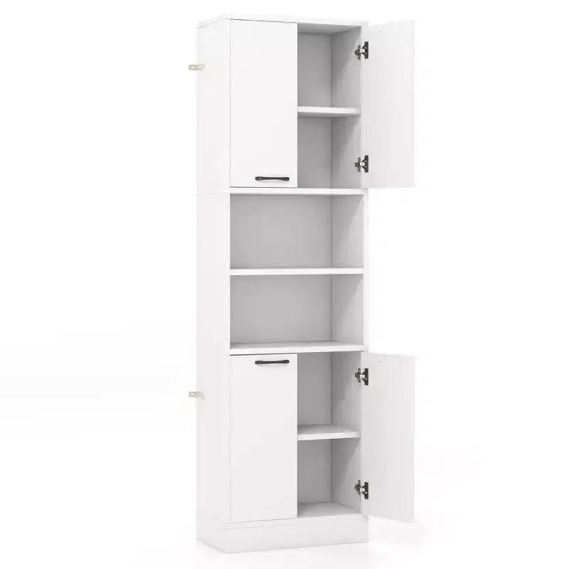 Mobiletto da bagno Costway alto 190 cm con 4 ante e 2 scomparti aperti, autoportante, nero/bianco
