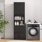 Mobiletto da bagno Costway alto 190 cm con 4 ante e 2 scomparti aperti, autoportante, nero/bianco