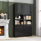 Mobiletto da bagno Costway alto 190 cm con 4 ante e 2 scomparti aperti, autoportante, nero/bianco