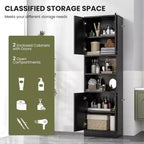 Mobiletto da bagno Costway alto 190 cm con 4 ante e 2 scomparti aperti, autoportante, nero/bianco