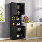 Mobiletto da bagno Costway alto 190 cm con 4 ante e 2 scomparti aperti, autoportante, nero/bianco