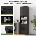 Mobiletto da bagno Costway alto 190 cm con 4 ante e 2 scomparti aperti, autoportante, nero/bianco