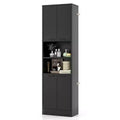 Costway 75 Tall Bathroom Storage Cabinet with 4 Doors & 2 Open Compartments Freestanding Black/White