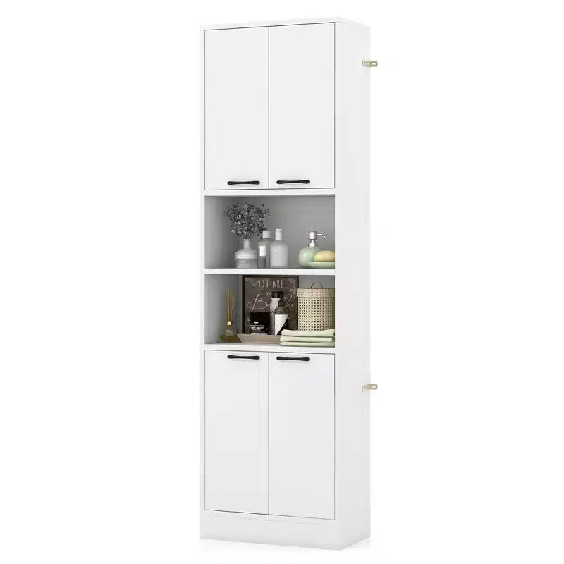 Mobiletto da bagno Costway alto 190 cm con 4 ante e 2 scomparti aperti, autoportante, nero/bianco