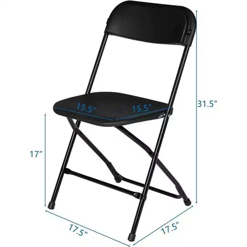 Set di 6 sedie pieghevoli in plastica, seduta in HDPE, telaio in acciaio, capacità 158 kg, impilabili, nere