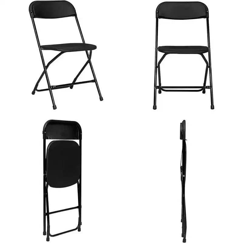 Set di 6 sedie pieghevoli in plastica, seduta in HDPE, telaio in acciaio, capacità 158 kg, impilabili, nere